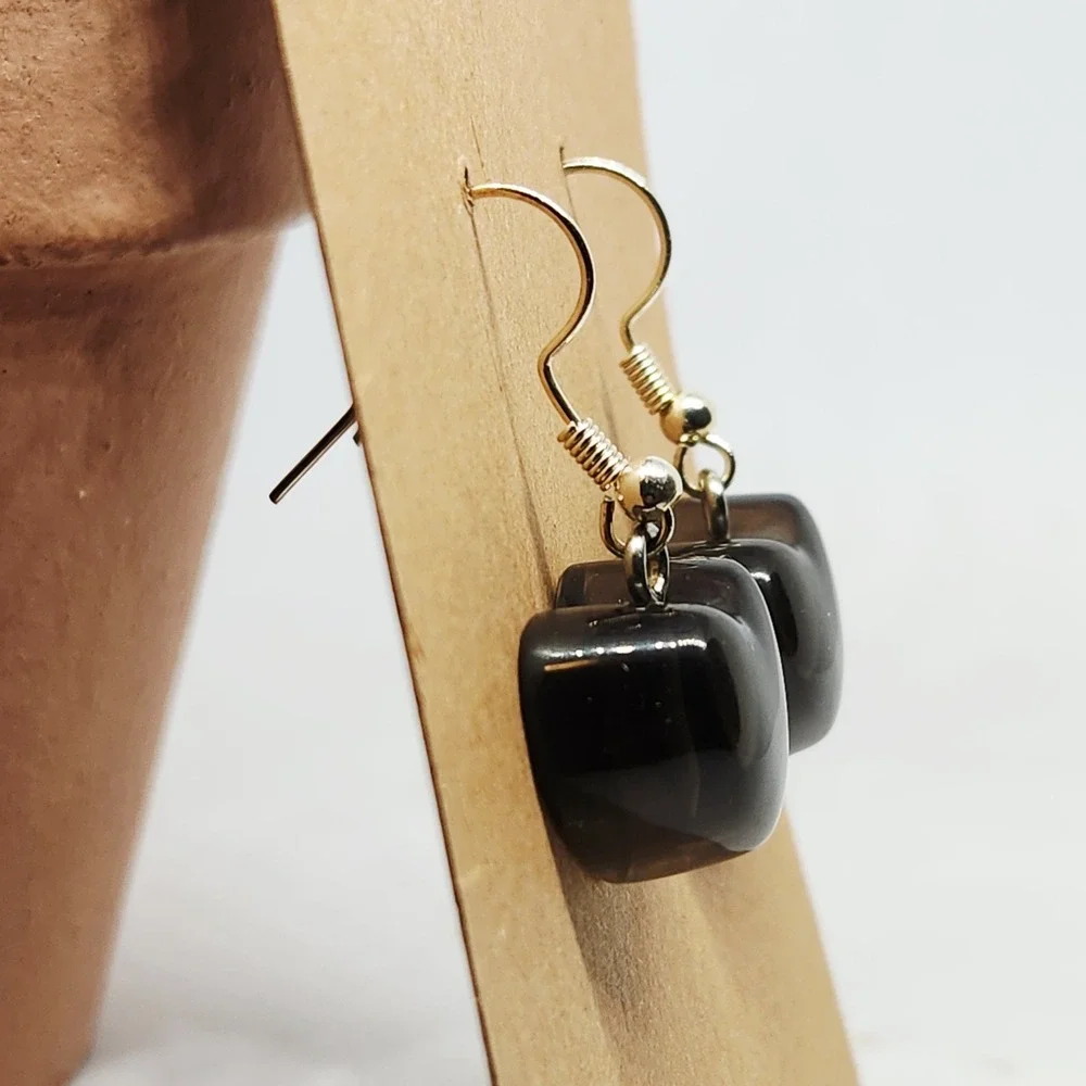 Handmade Black Jelly Translucent Heart Dangle Drop Earrings‎ 1-1/2